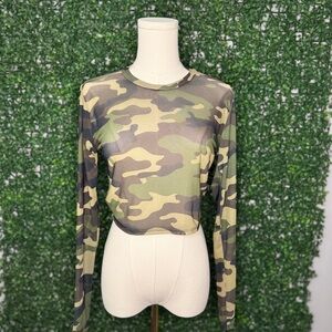 Fashion Nova Camouflage Semi Sheer Crop Top